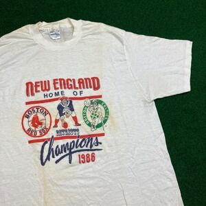 Vintage New England Patriots Shirt Mens XL White 1986 Red Sox Celtics 80s USA